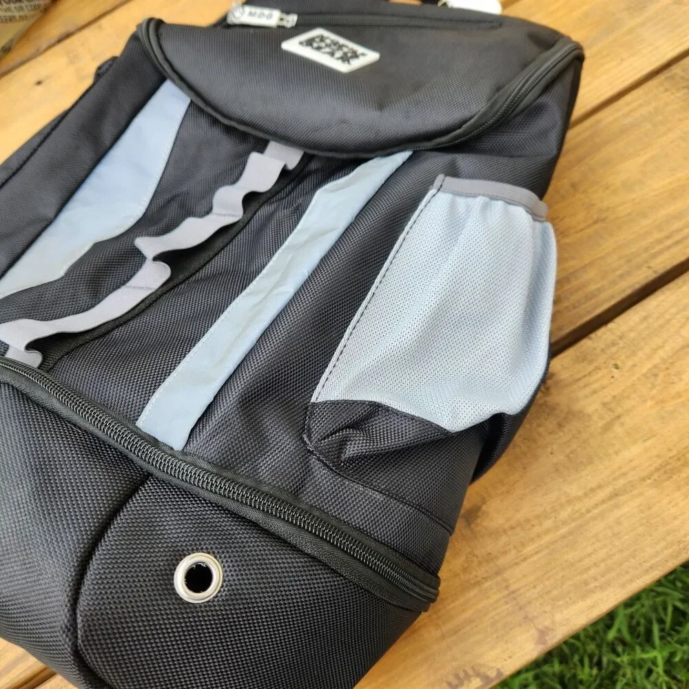 Mobile Dog Gear Weekender Drop Bottom Backpack Black Silver Refective Adj. Strap
